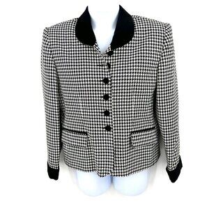 VINTAGE MORGAN MILLER HOUNDSTOOTH BLAZER JACKET W/ VELVET COLLAR/CUFFS